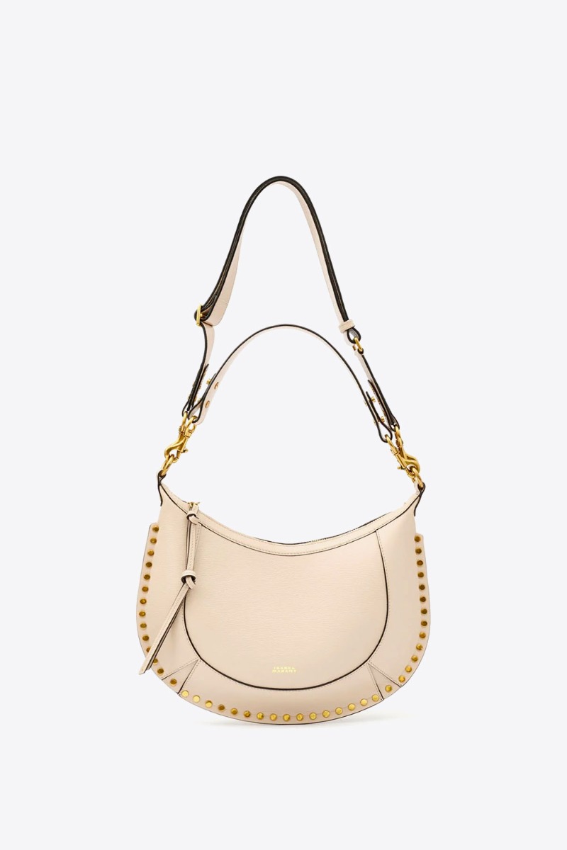 Sac Naoko Isabel Marant en cuir grain&eacute; craie. Vue de face avec la anse et la bandouli&egrave;re.