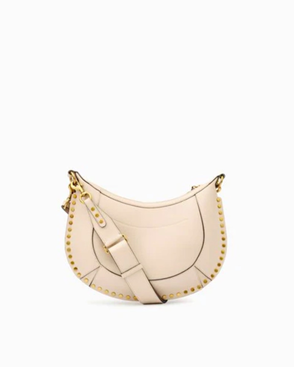 Sac Naoko Isabel Marant en cuir grain&eacute; craie. Vue de face avec la anse et la bandouli&egrave;re. Vue de dos.