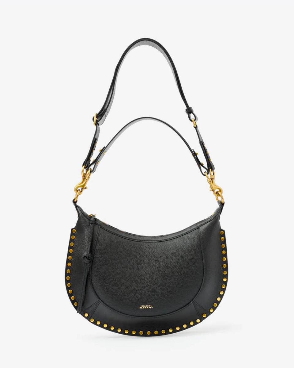 Sac Naoko Isabel Marant en cuir grain&eacute; noir. Vue de face. D&eacute;tail de l'anse et de la bandouli&egrave;re amovibles et r&eacute;glables.