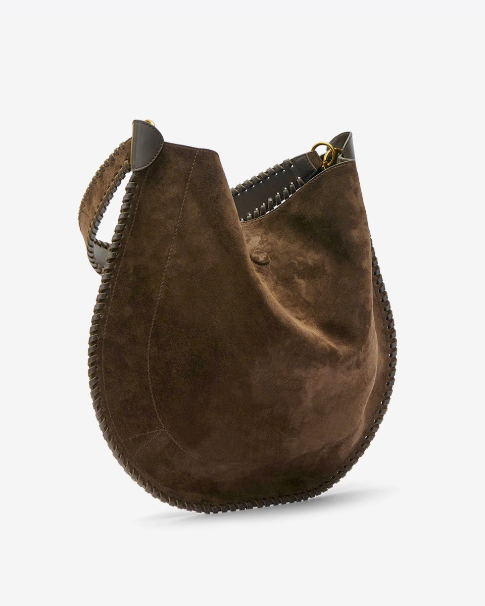 Sac Hoskan Hobo Soft Isabel Marant en cuir suédé bronze tressé. Vue de profil.