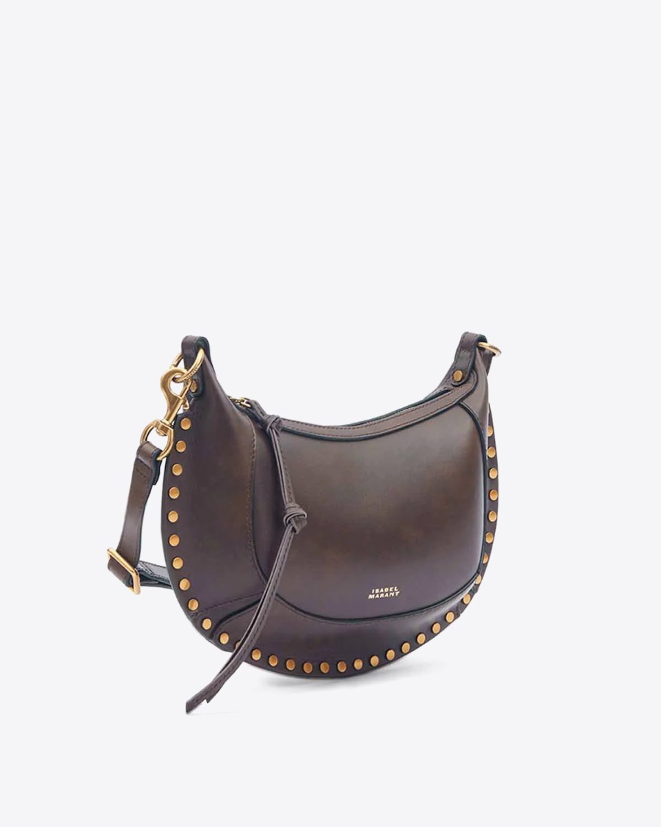 Sac Oskan Moon Isabel Marant en cuir lisse chocolat. Profil.