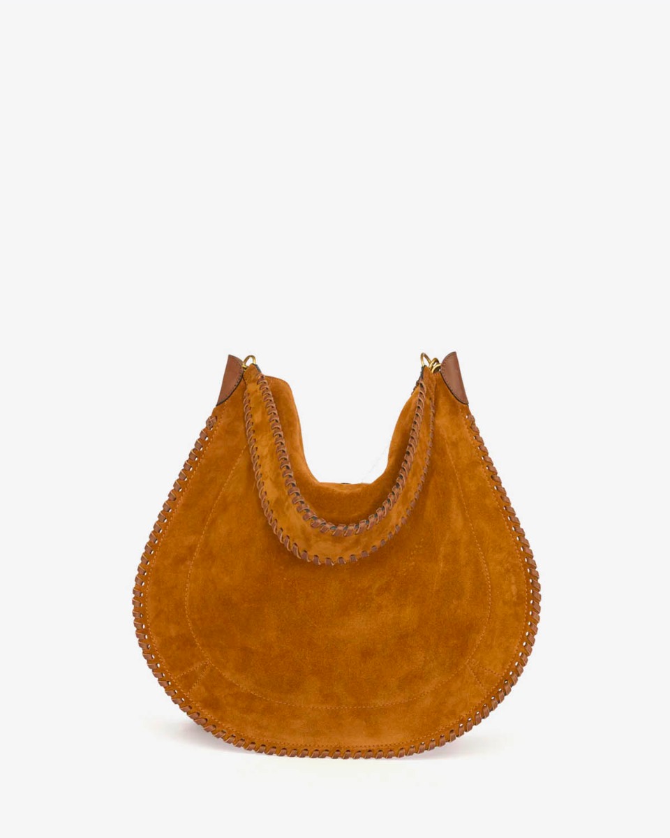 Sac Oskan Hobo Soft Folk Isabel Marant en cuir suédé cognac. Vue de dos.