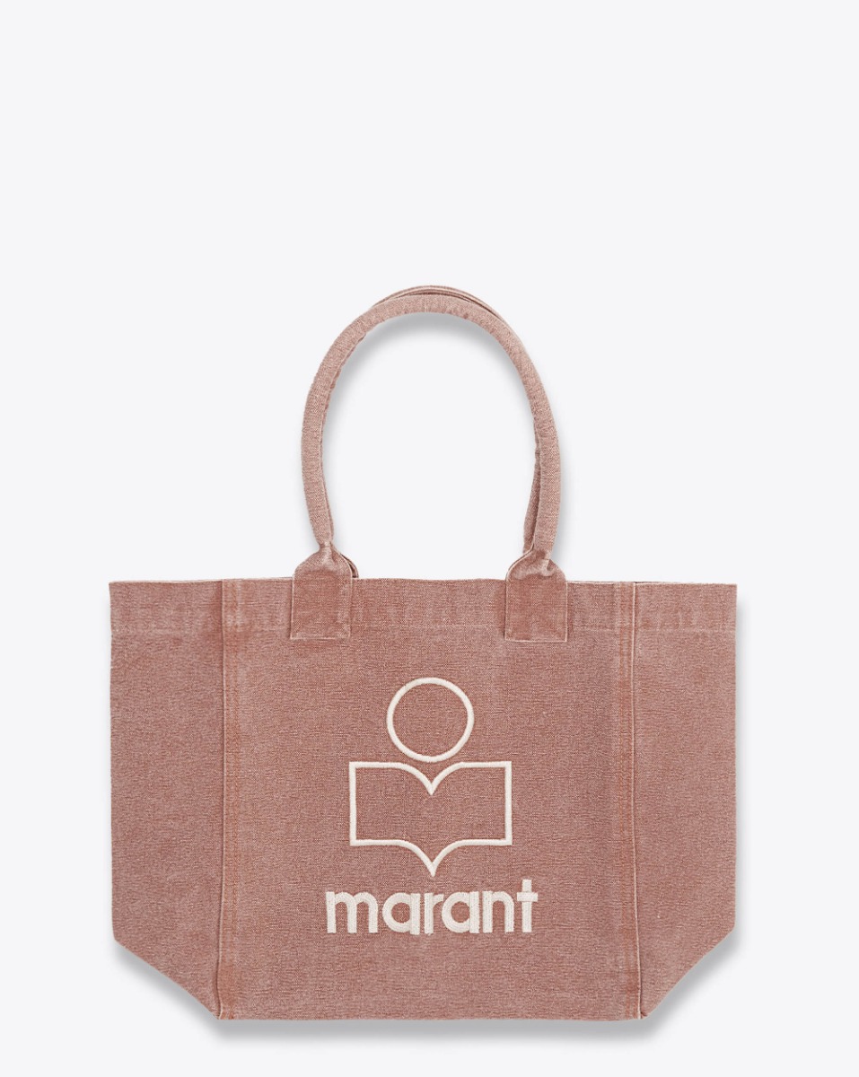 Produit Sac cabas Yenky Small Isabel Marant en toile délavée Rust logo brodé blanc devant. Porté main ou épaule. Face.