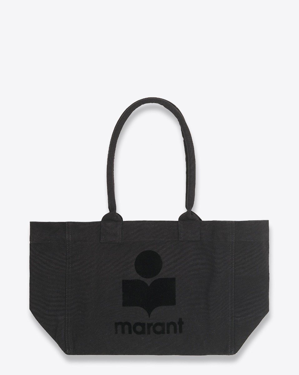 Sac cabas Yenky Isabel Marant en toile noire avec logo et zip. Vue face. 