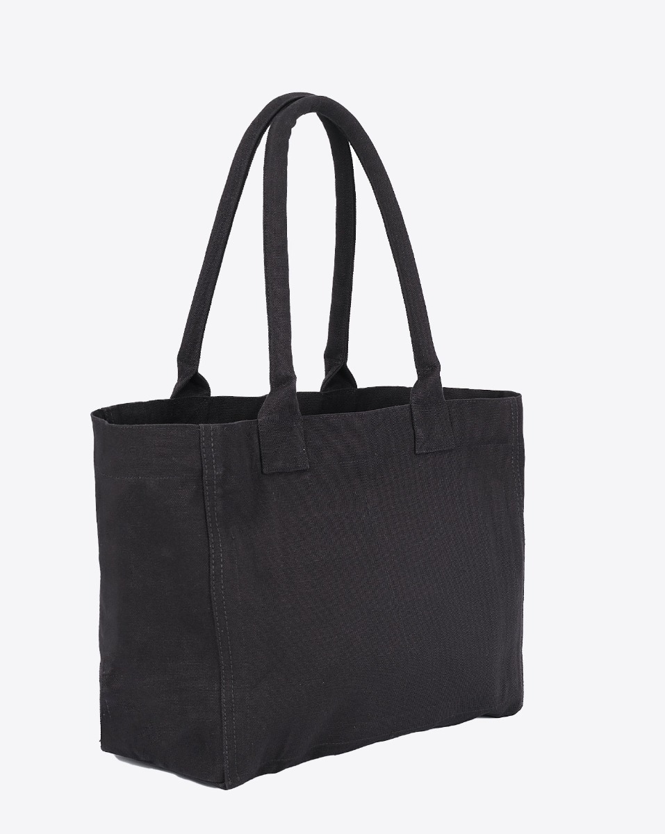 Sac cabas Yenky Isabel Marant en toile noire avec logo et zip. Dos uni.