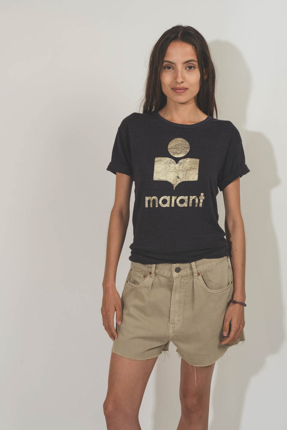 Isabel Marant Etoile Tee-Shirt Koldi Logo Bleu Or
