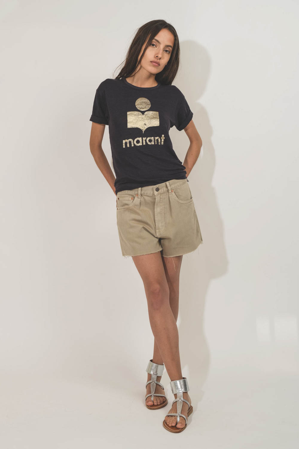 Isabel Marant Etoile Tee-Shirt Koldi Logo Bleu Or
