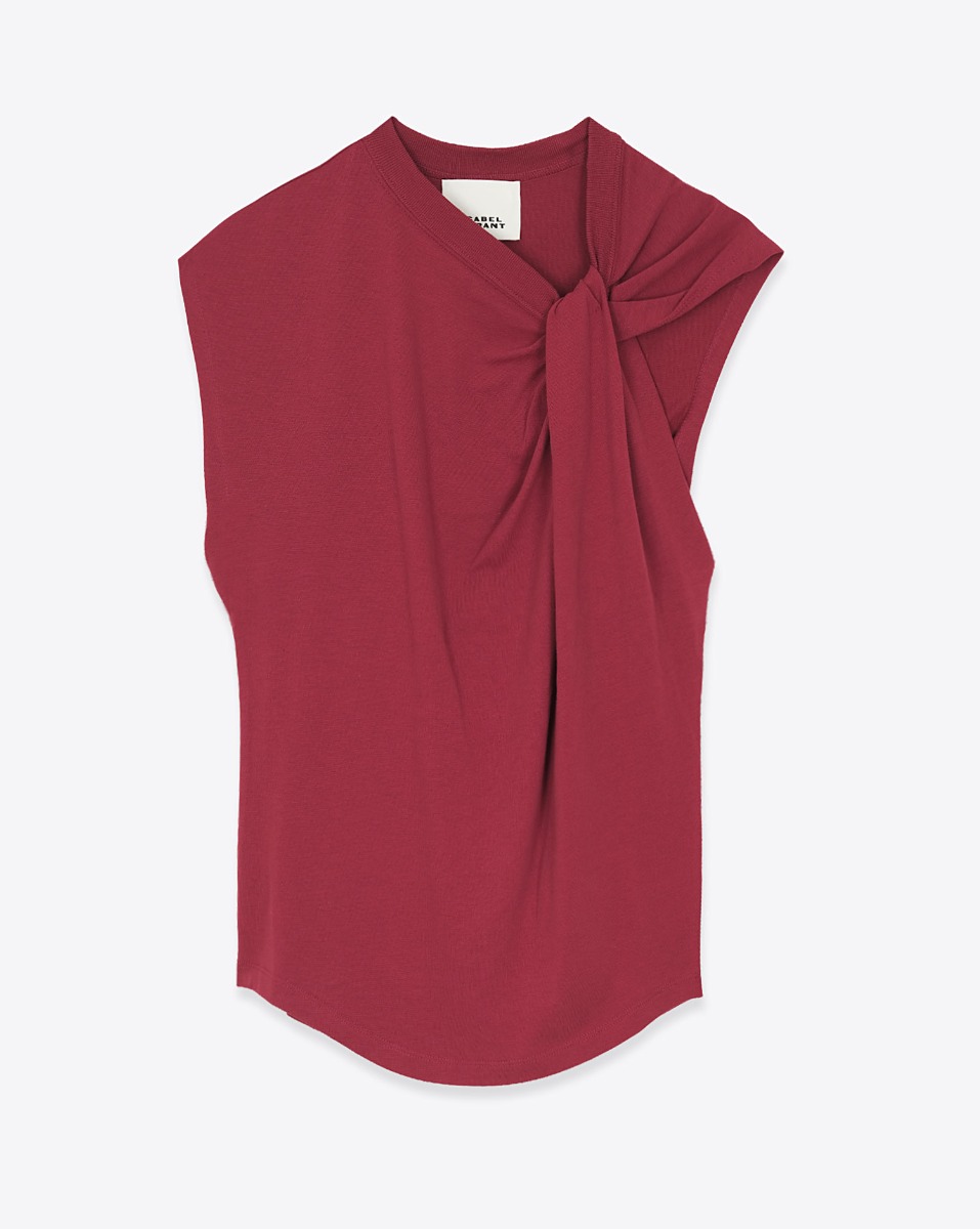 T-shirt sans manches nou&eacute; sur le devant Nayda Isabel Marant en coton cerise. Vue de face.
