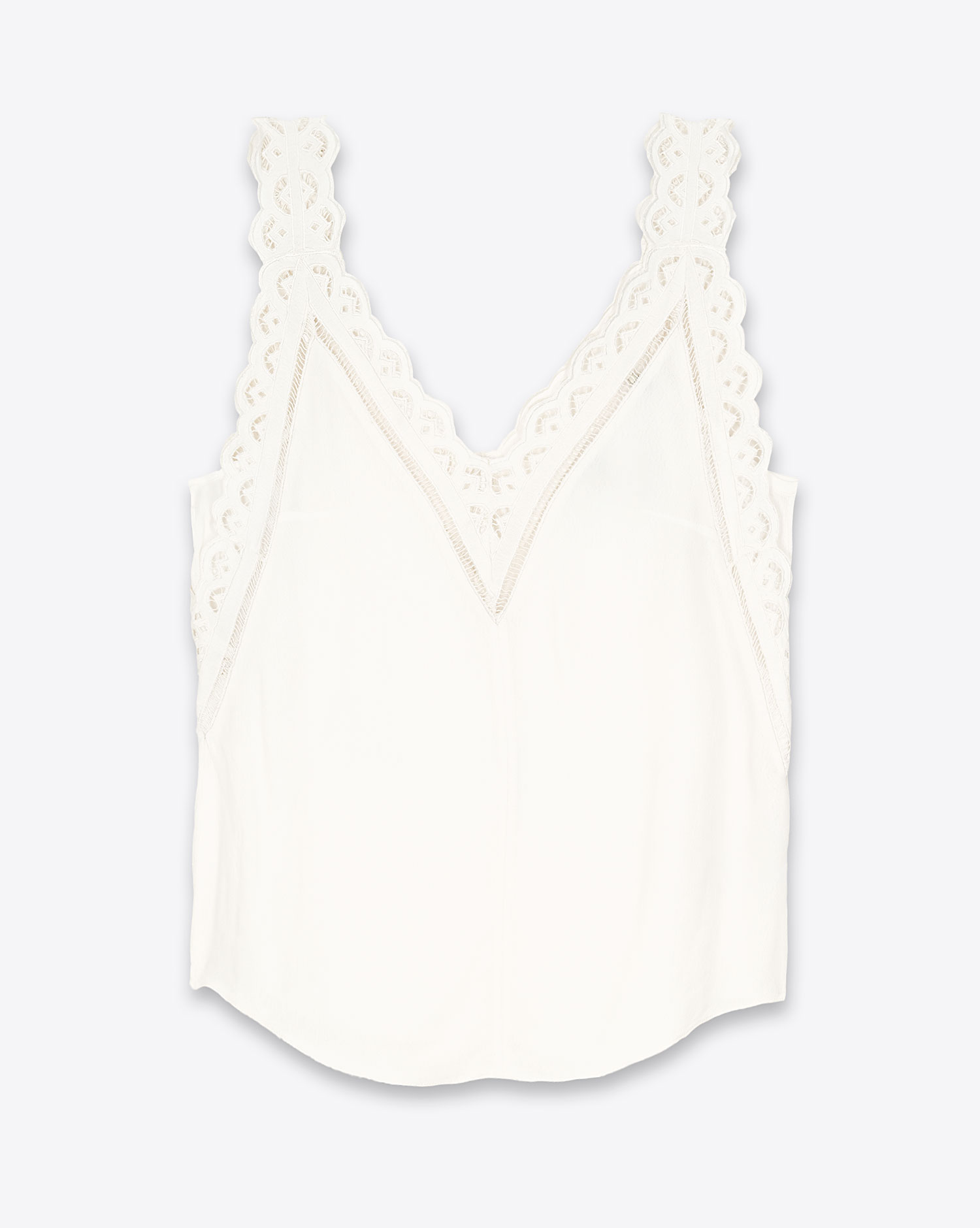 Produit Top bretelles en dentelle broderie anglaise blanc Fradela Isabel Marant. Face.