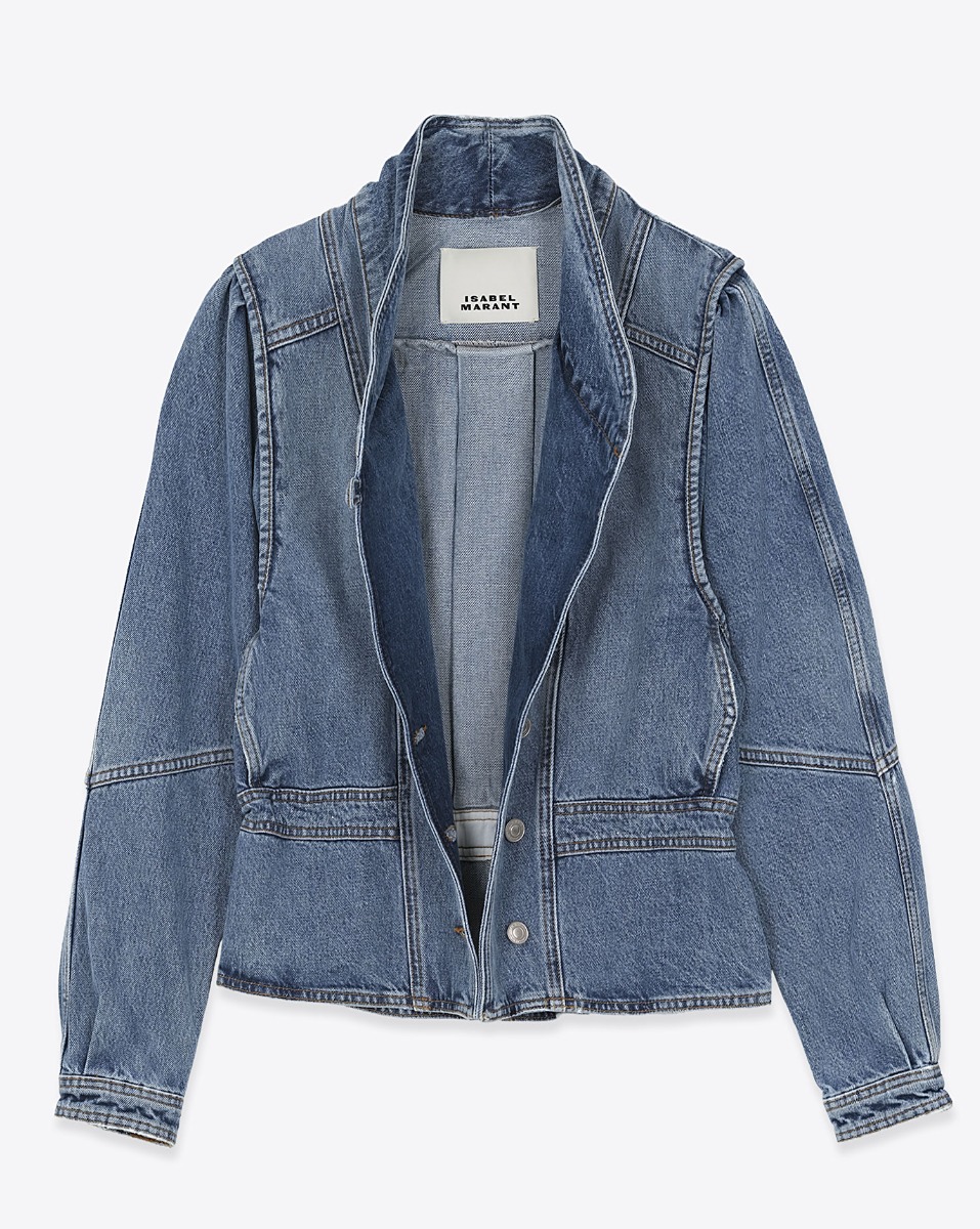 Veste Dolie Isabel Marant &Eacute;toile en denim bleu d&eacute;lav&eacute;. Vue de face et ouverte.