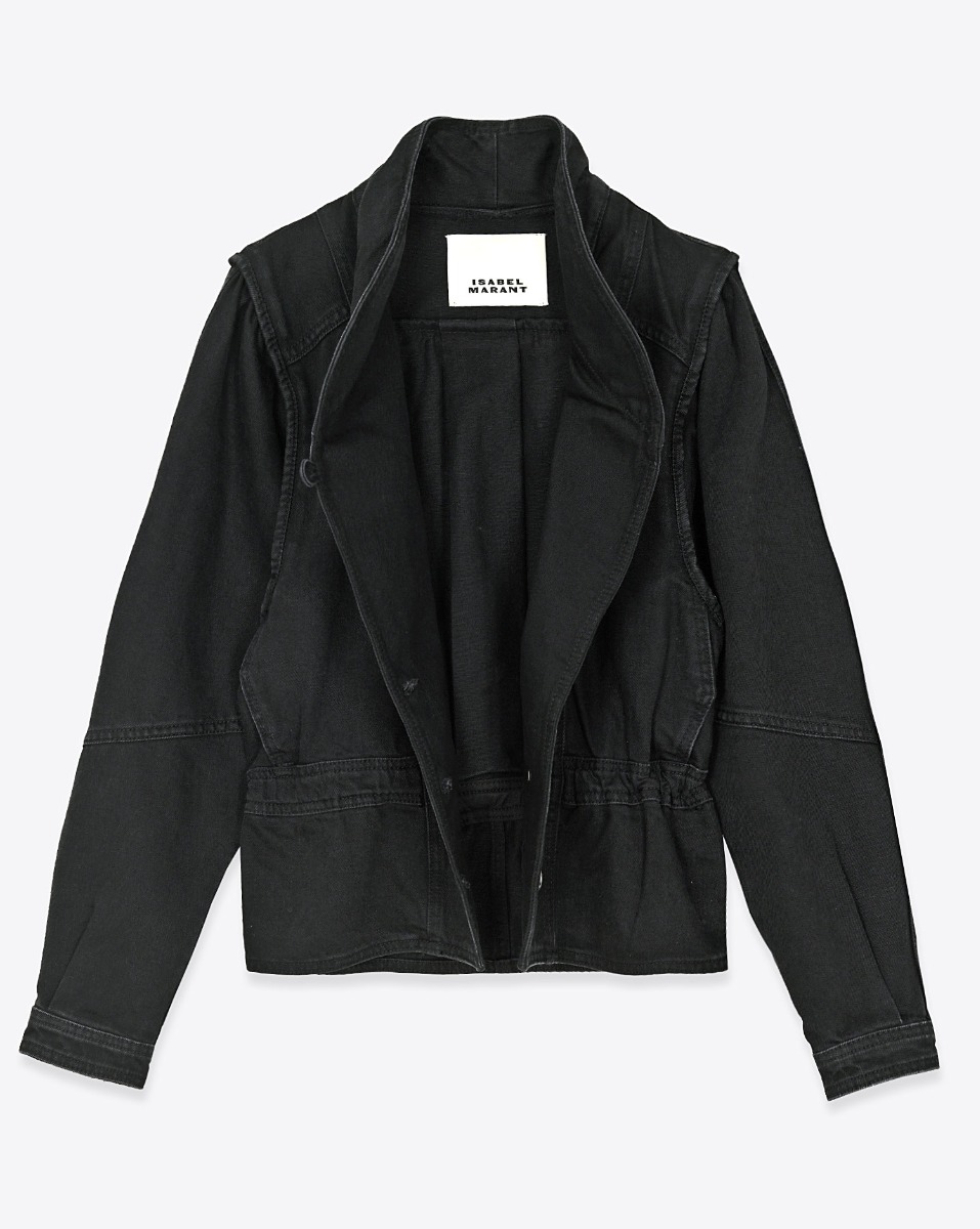 Veste Dolie Isabel Marant en denim noir. Vue de face et ouverte.
