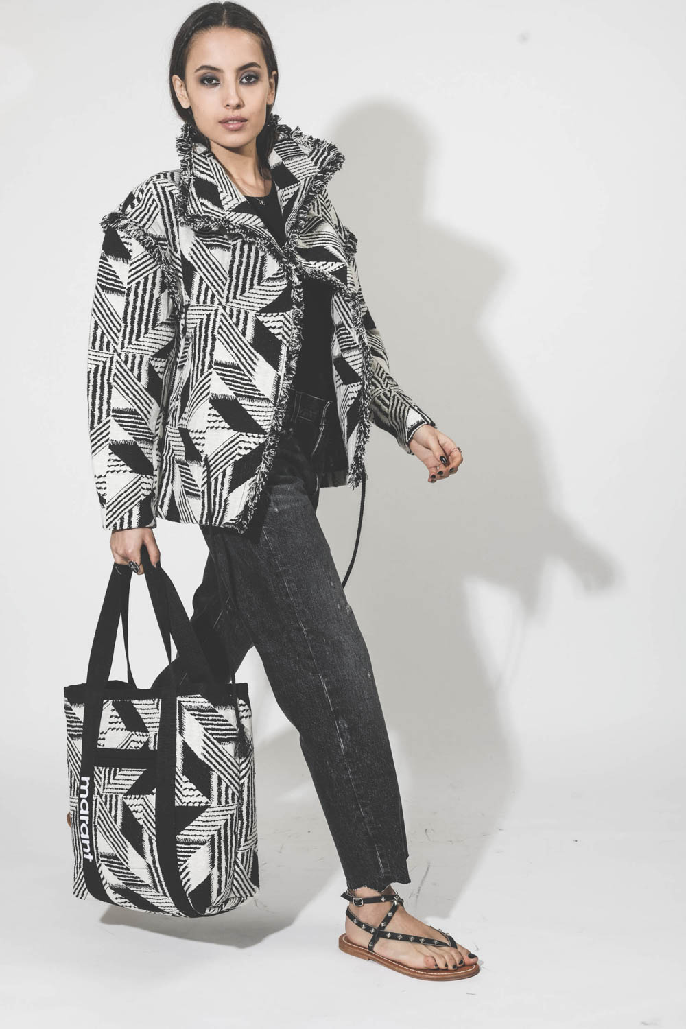 Veste motif jacquard noir et blanc Jesilo Isabel Marant Etoile. 