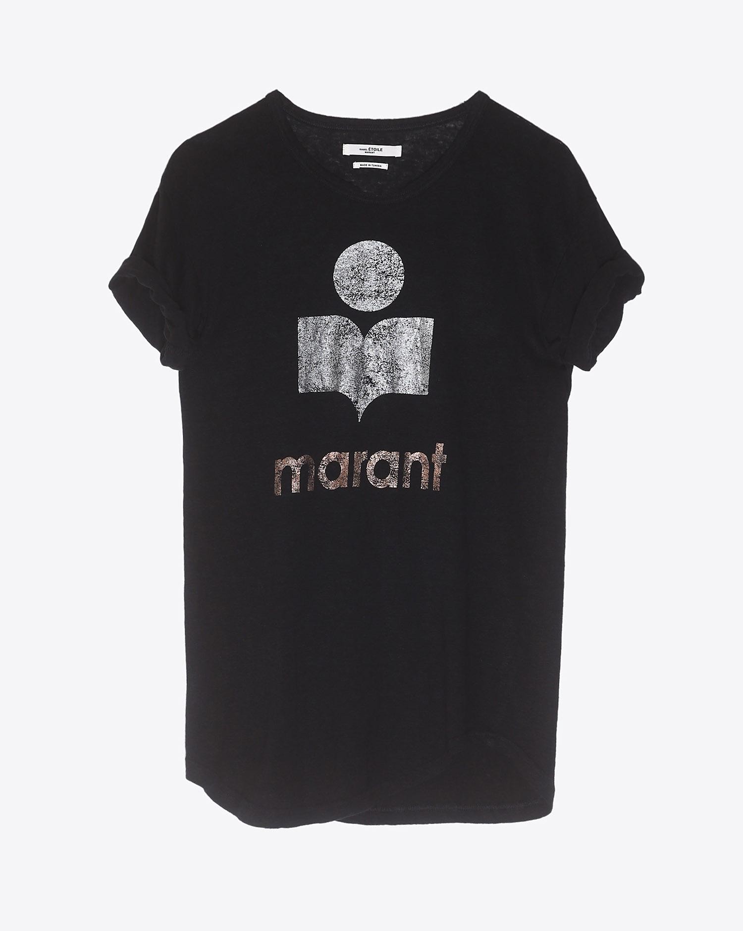 Tee-shirt en lin noir logo argent et mordoré Koldi Isabel Marant Etoile.