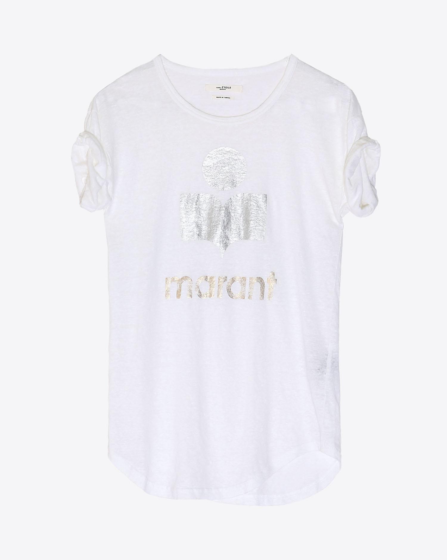 Tee-shirt en lin blanc logo argent et doré Koldi Isabel Marant Etoile. 