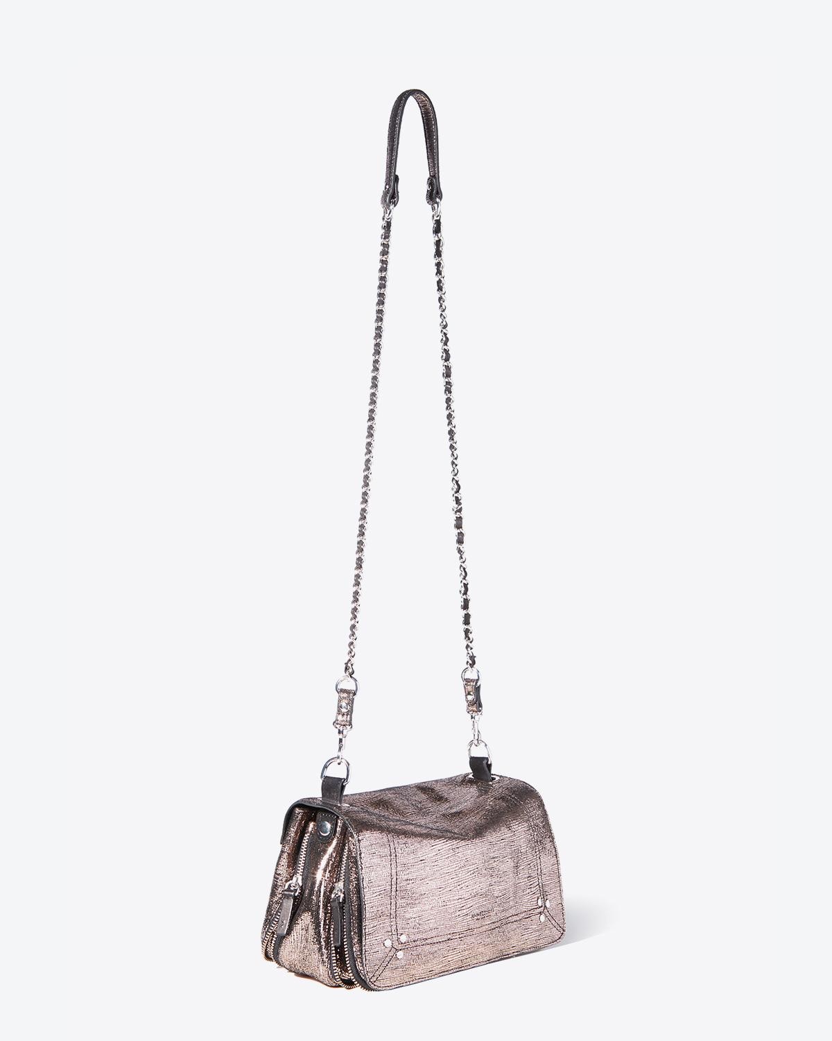 Sac bandoulière Bobi chèvre lamé champagne Jérôme Dreyfuss. 