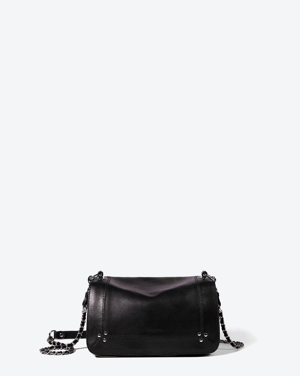 Sac bandoulière chaine silver cuir agneau noir Bobi Jérôme Dreyfuss. Face.