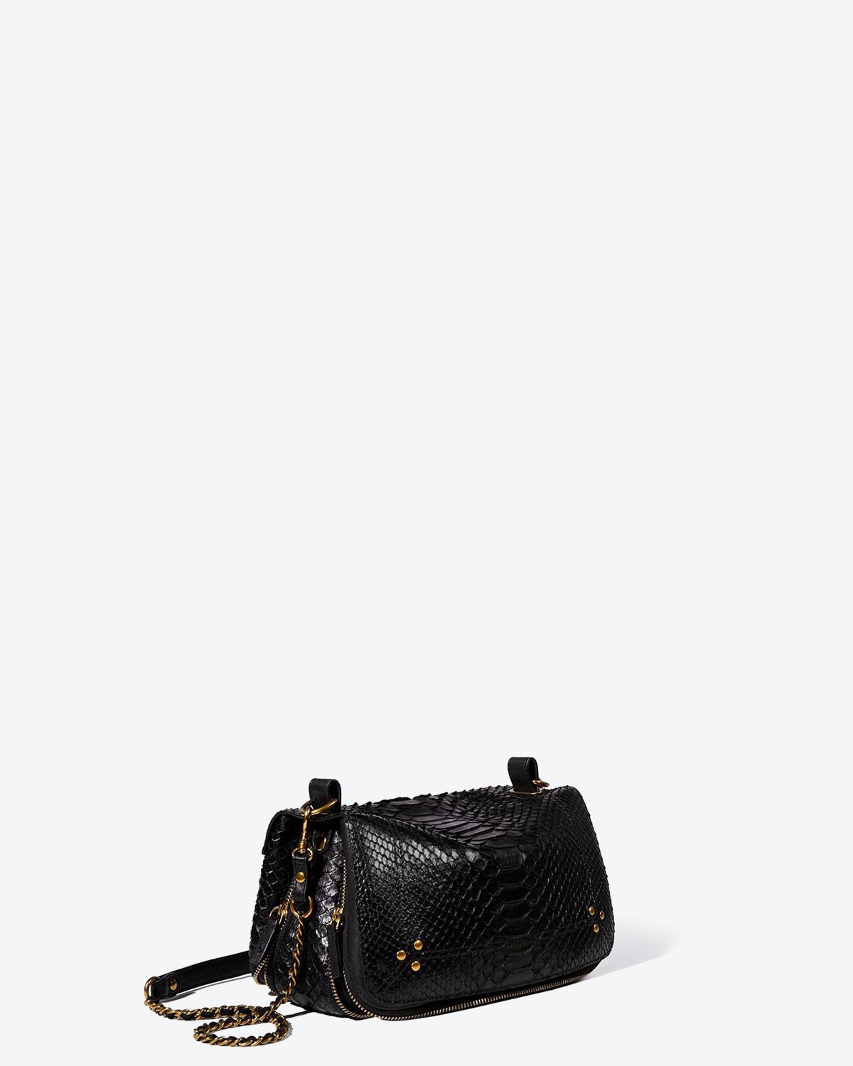 Sac bandoulière chaine Bobi python noir Jérôme Dreyfuss. Profil.
