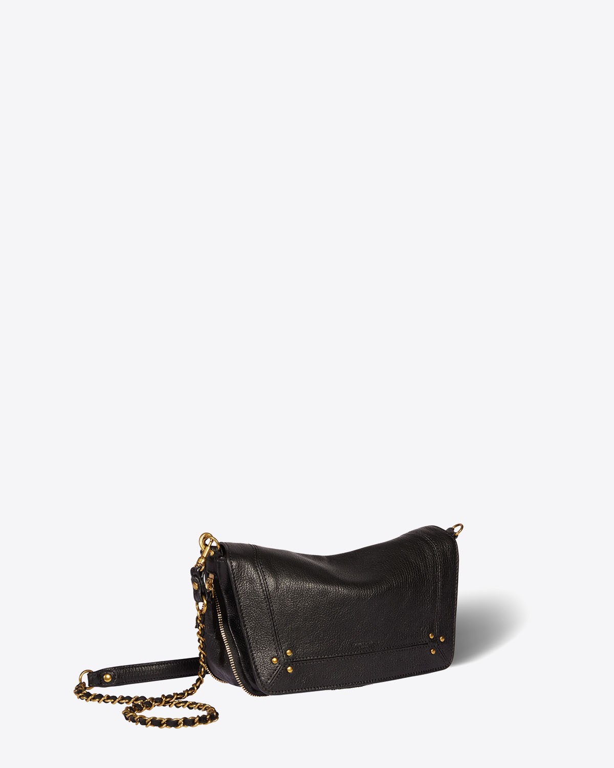 Sac bandoulière chaine Bobi S goatskin noir Jérôme Dreyfuss. Profil.