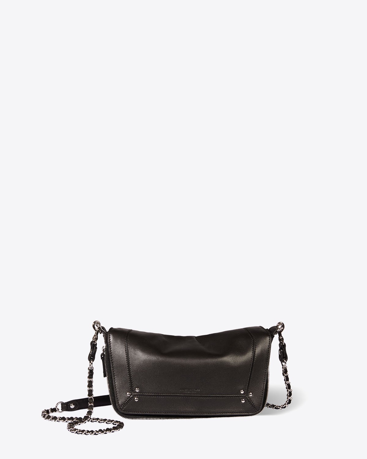 Sac bandoulière chaine Bobi S agneau noir silver Jérôme Dreyfuss. Face.
