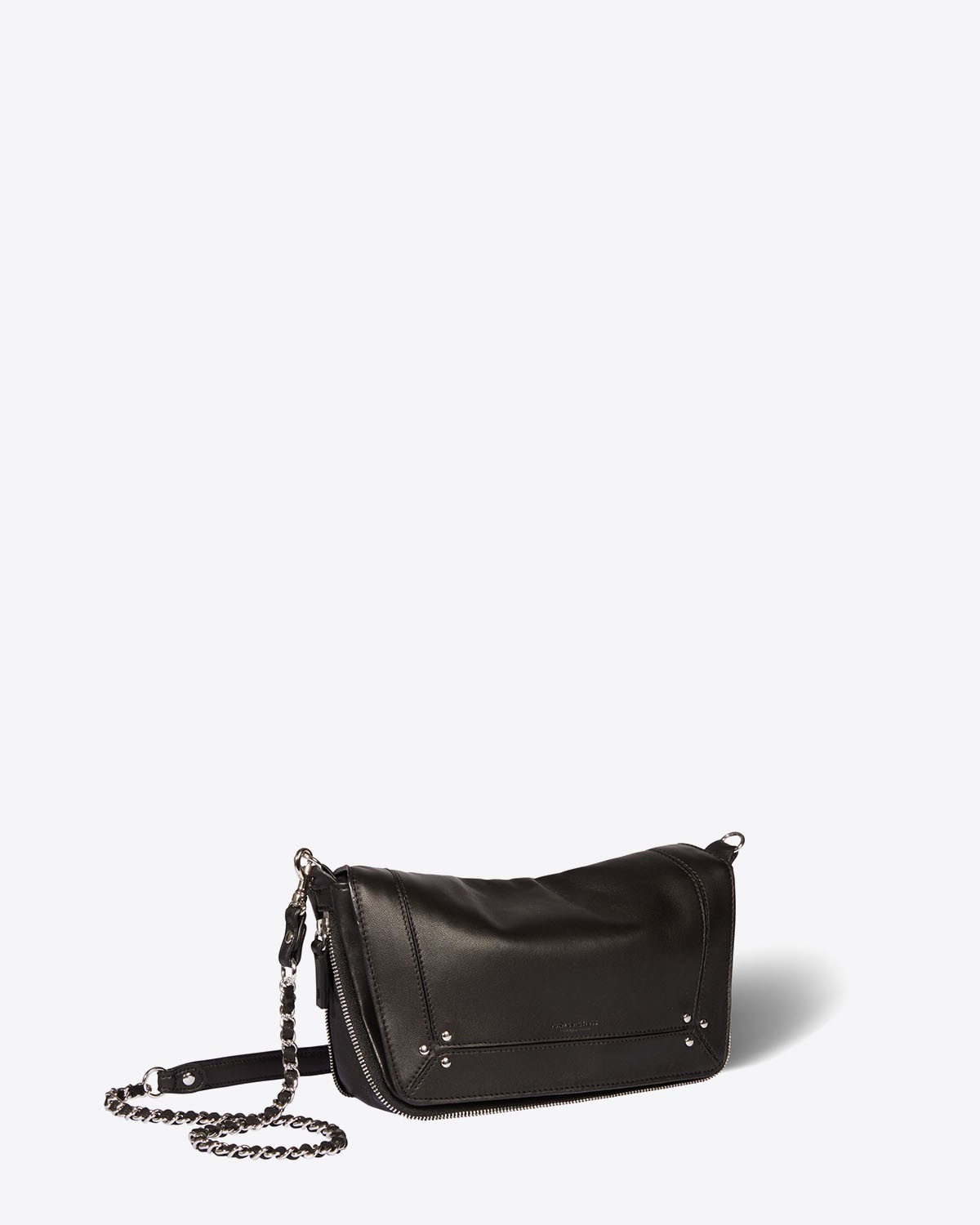 Sac bandoulière chaine Bobi S agneau noir silver Jérôme Dreyfuss. Profil.