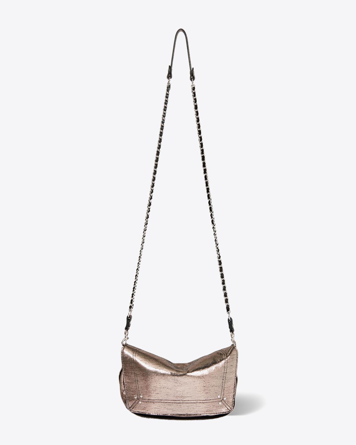 Sac bandoulière chaine Bobi S en cuir lamé champagne Jérôme Dreyfuss. 