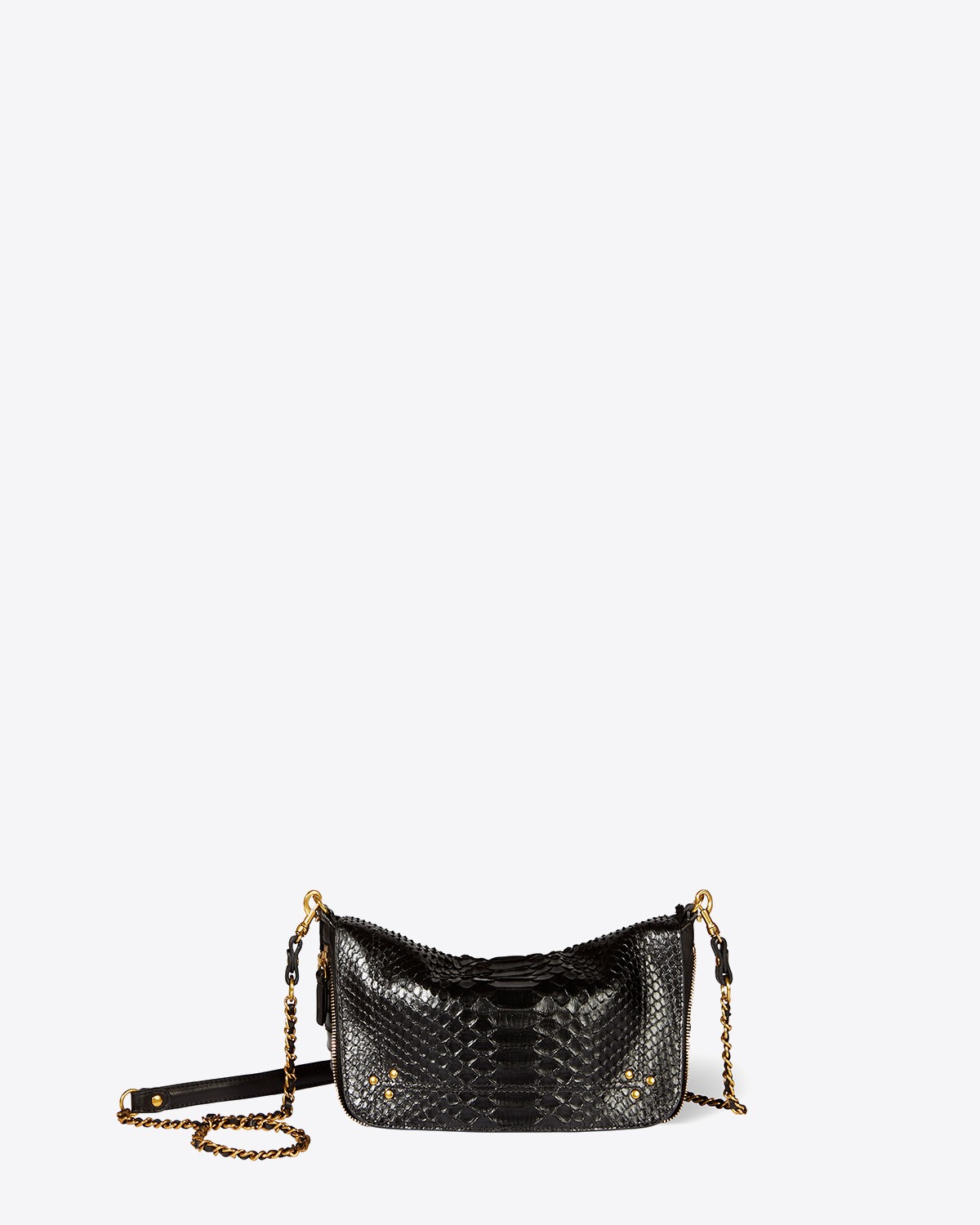 Sac bandoulière Bobi S python noir Jérôme Dreyfuss. Face.