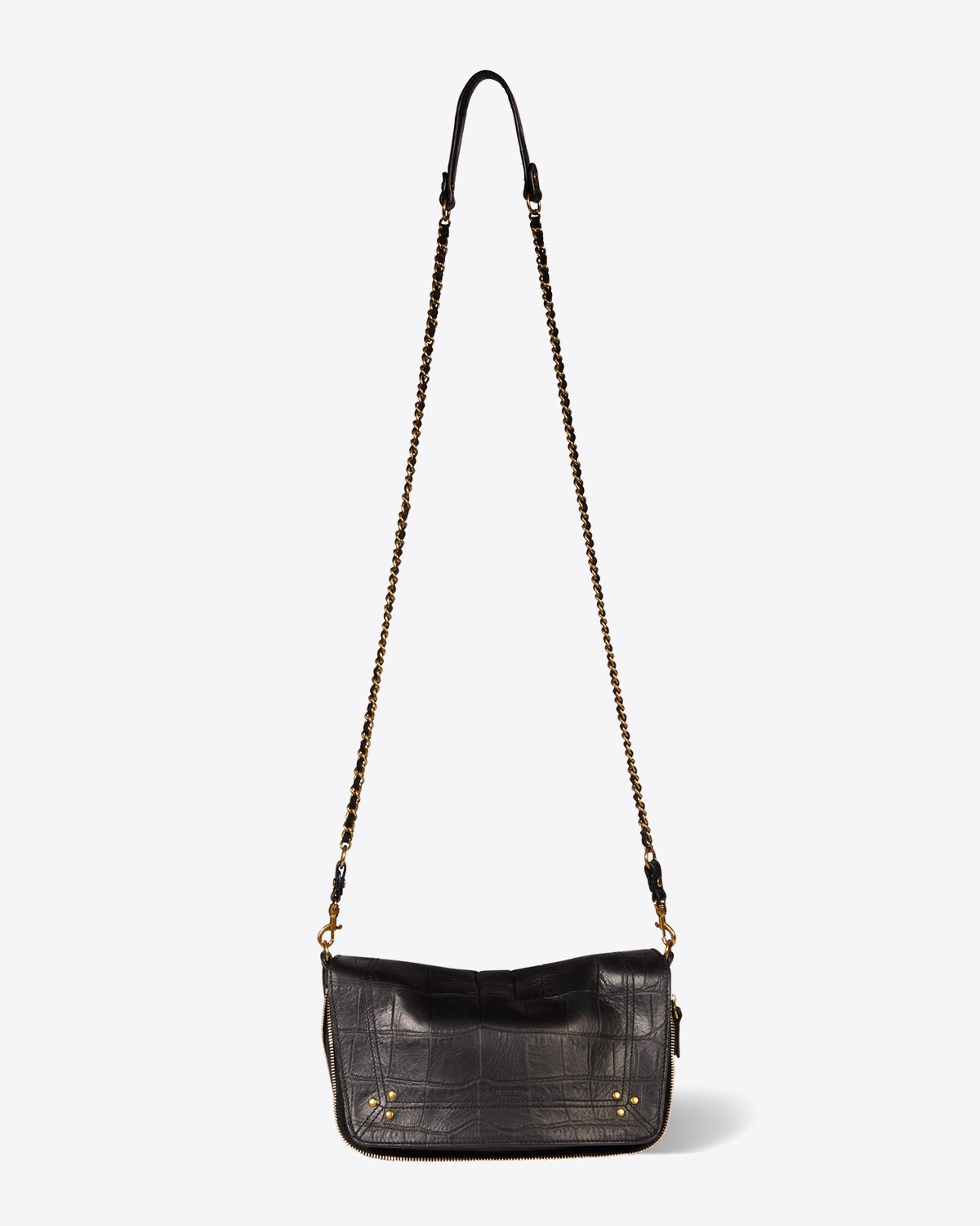 Sac bandoulière chaine Bobi S vachette croco noir Jérôme Dreyfuss.  