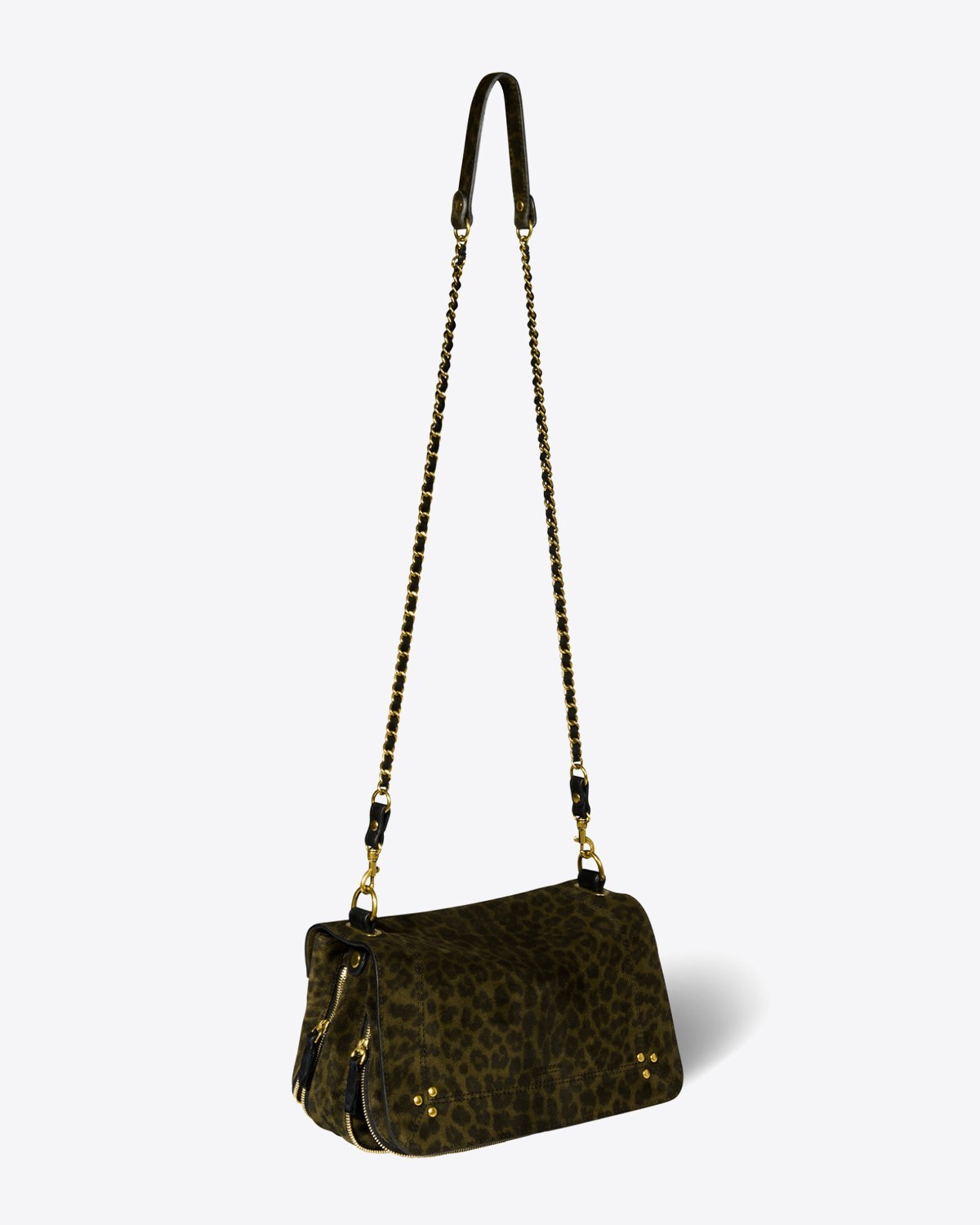 Jerome Dreyfuss Sac Bobi Cuir Suede Leopard Kaki
