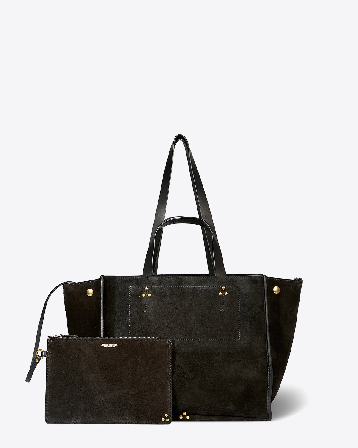 Sac forme cabas Léon M split suede noir Jérôme Dreyfuss. Face. 