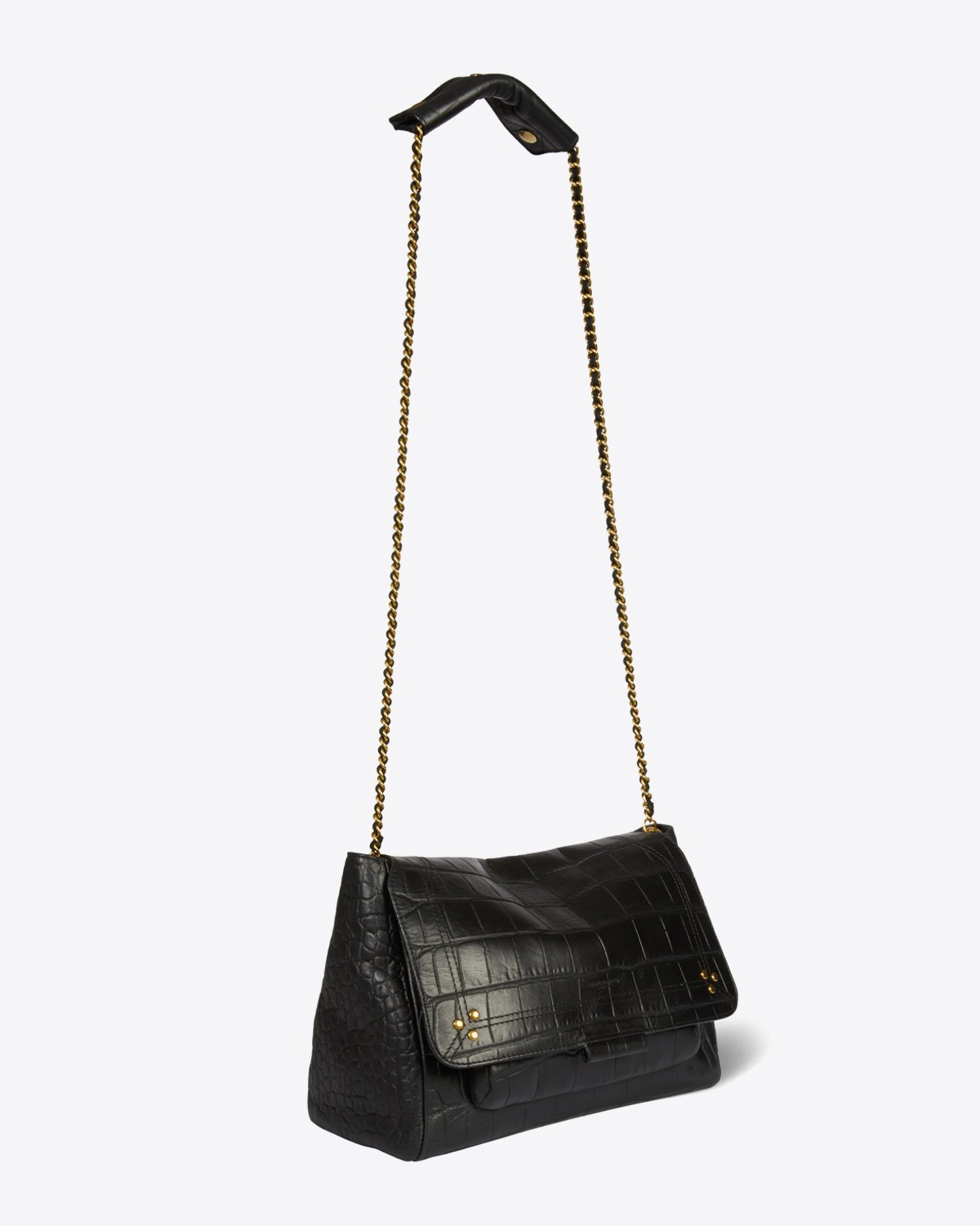 Sac Lulu L croco noir Jérôme Dreyfuss. Longue chaine dorée.