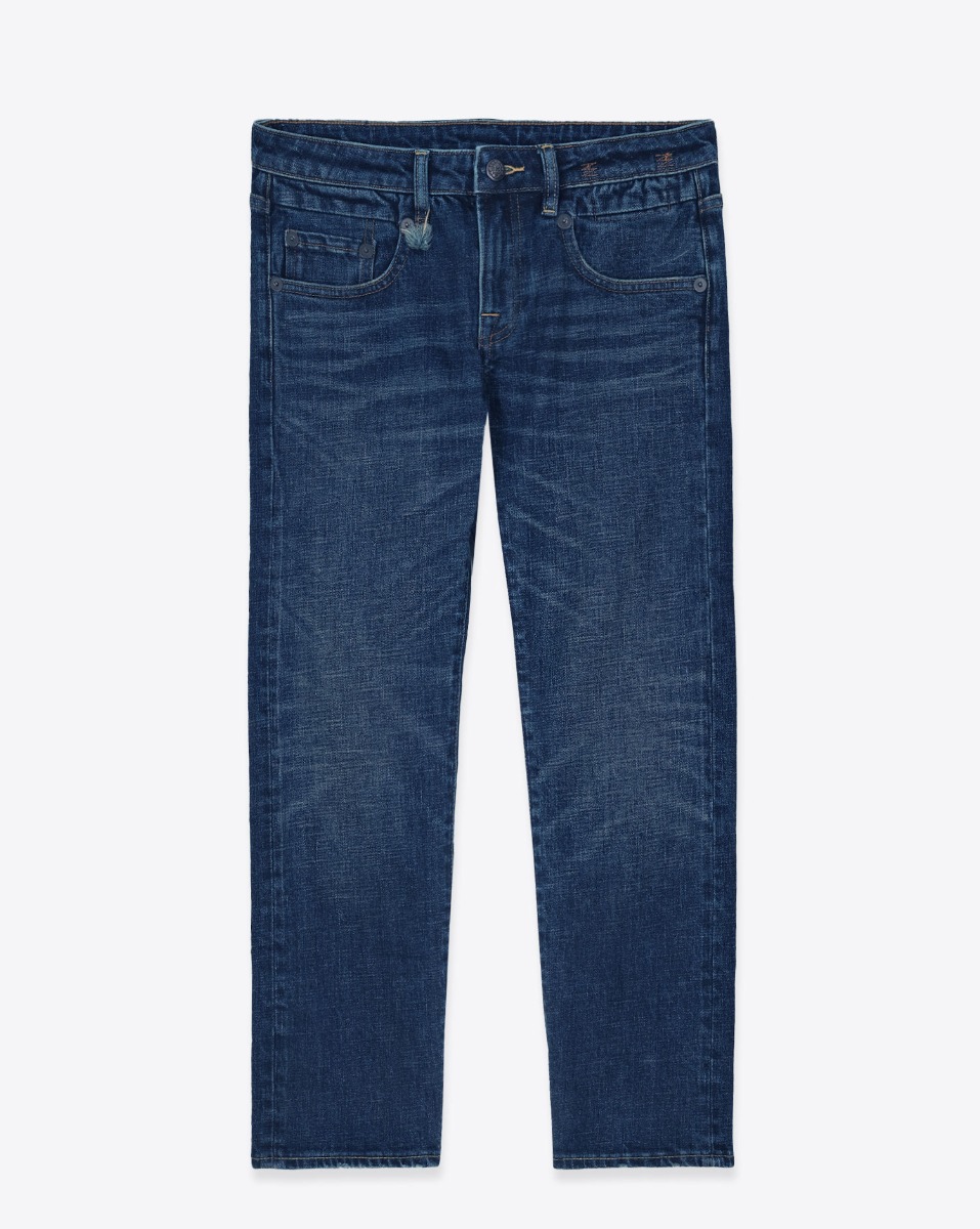 Produit Jean Boy Straight R13 en denim Hoyt Blue Stretch. Vue de face.