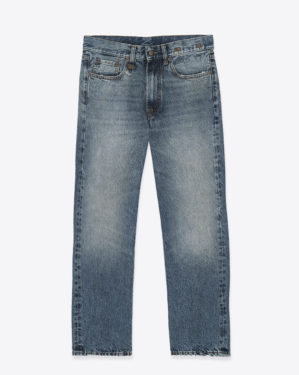 Produit Jean Boyfriend R13 en denim bleu Jasper. Vue de face. 