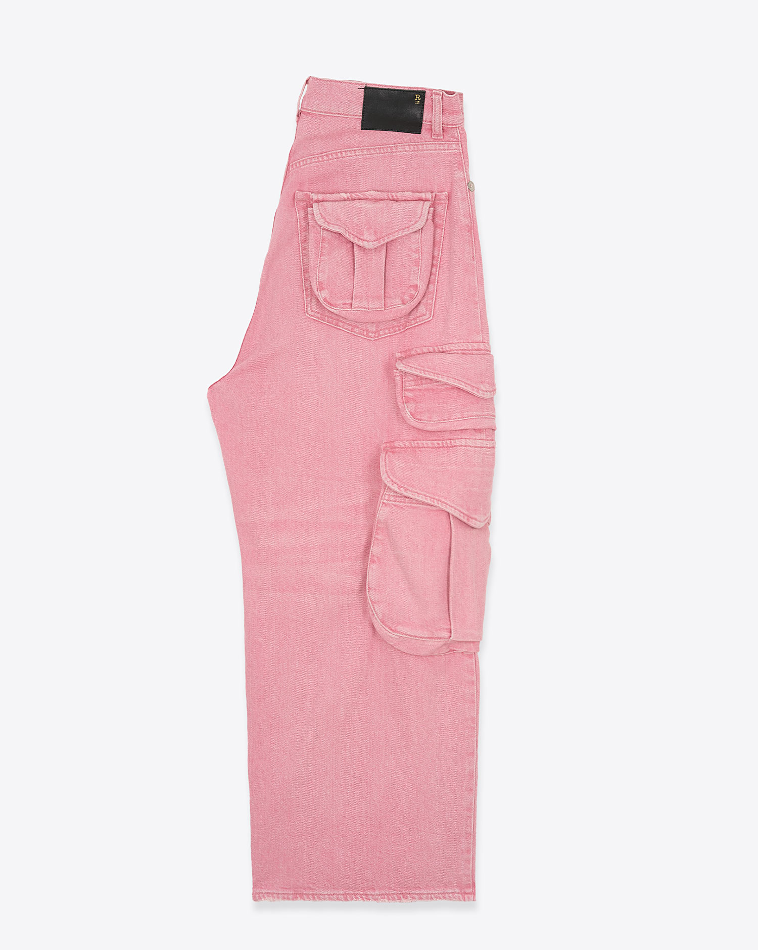 Produit Jean Cargo R13 en coton rose. Vue profil. 