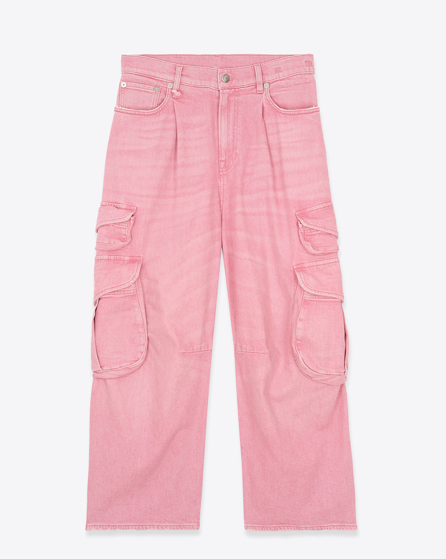 Jean Cargo R13 en coton rose. Vue face. 