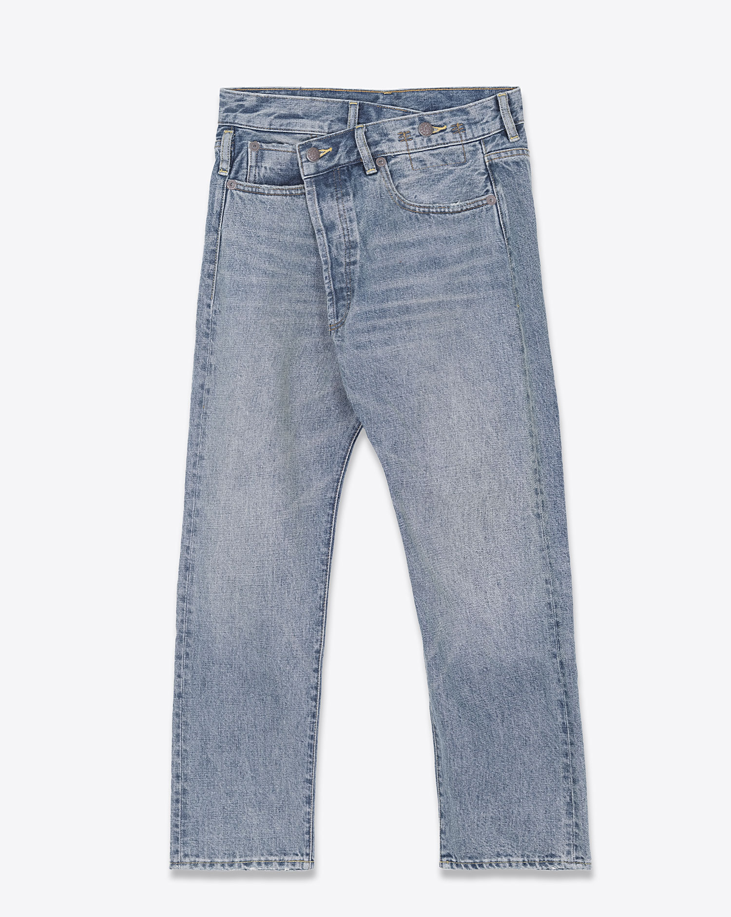 Jean Baggy Crossover toile délavée bleu ciel Lena Blue R13 Denim. Face. 