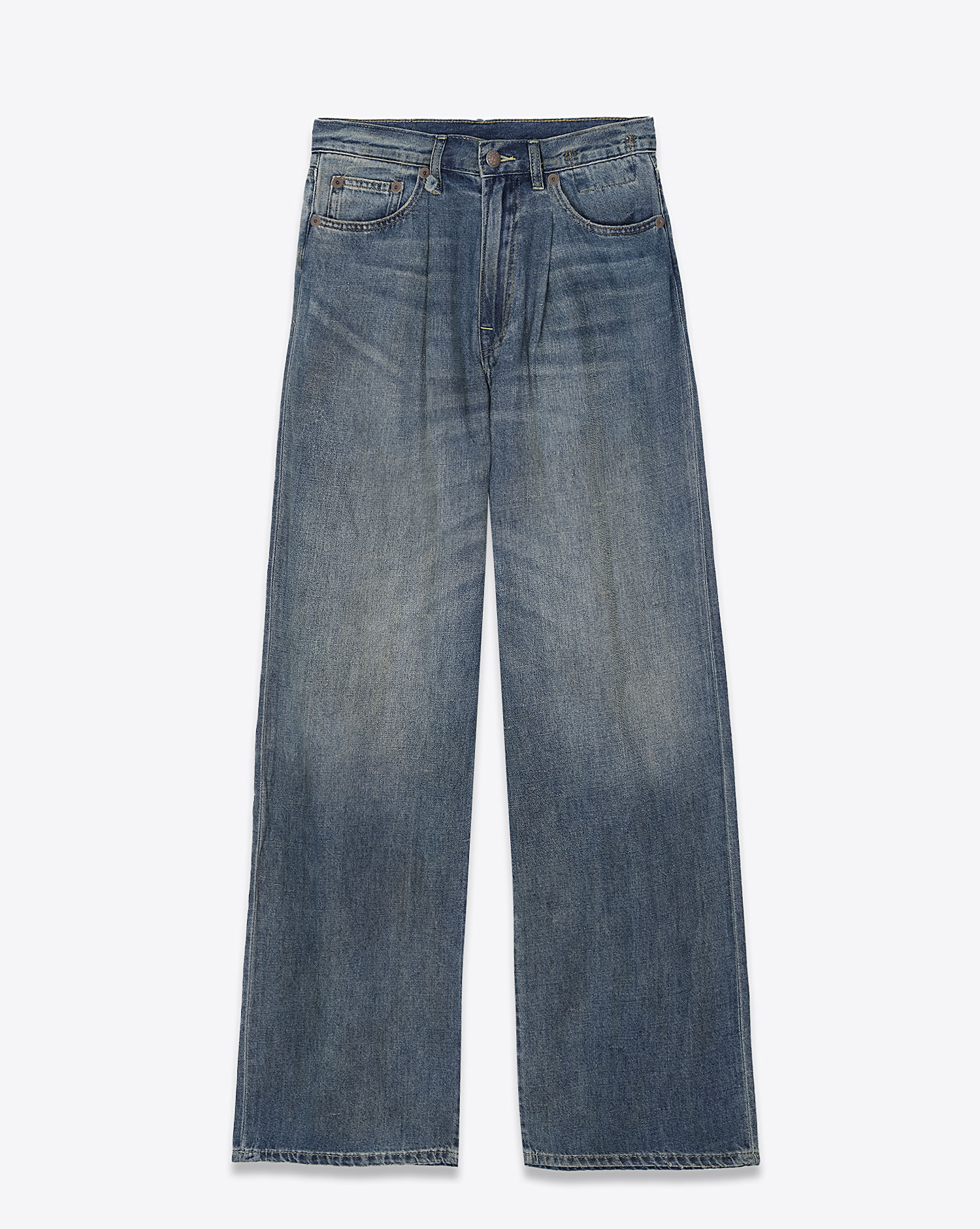 R13 Jean Damon Pleated Wide Leg Weber Linen Indigo