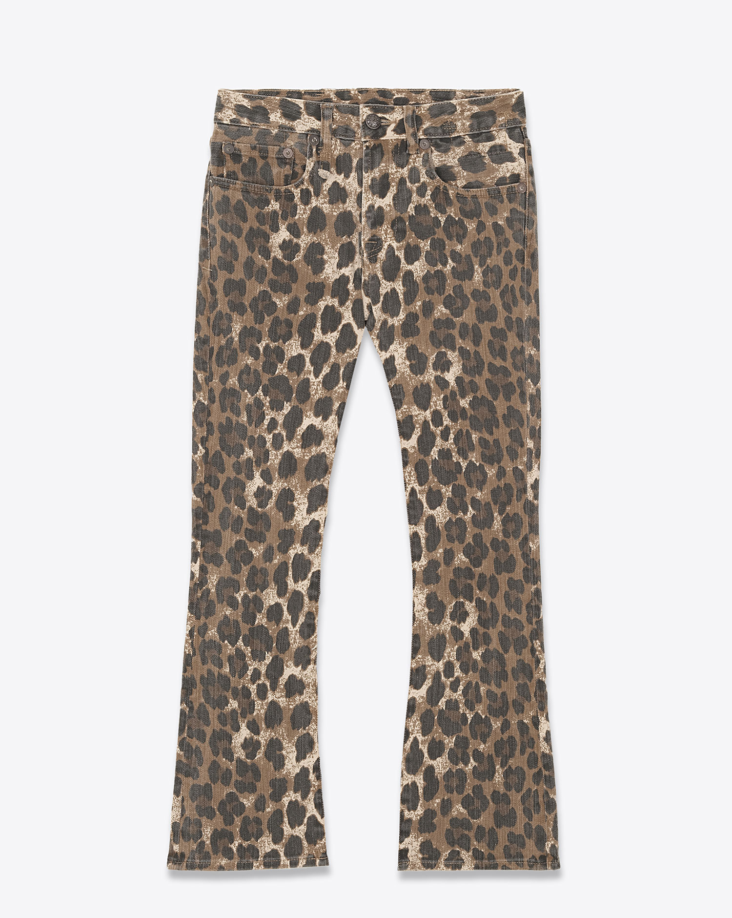 Jean Kick Fit R13 en coton imprimé léopard. Vue face. 