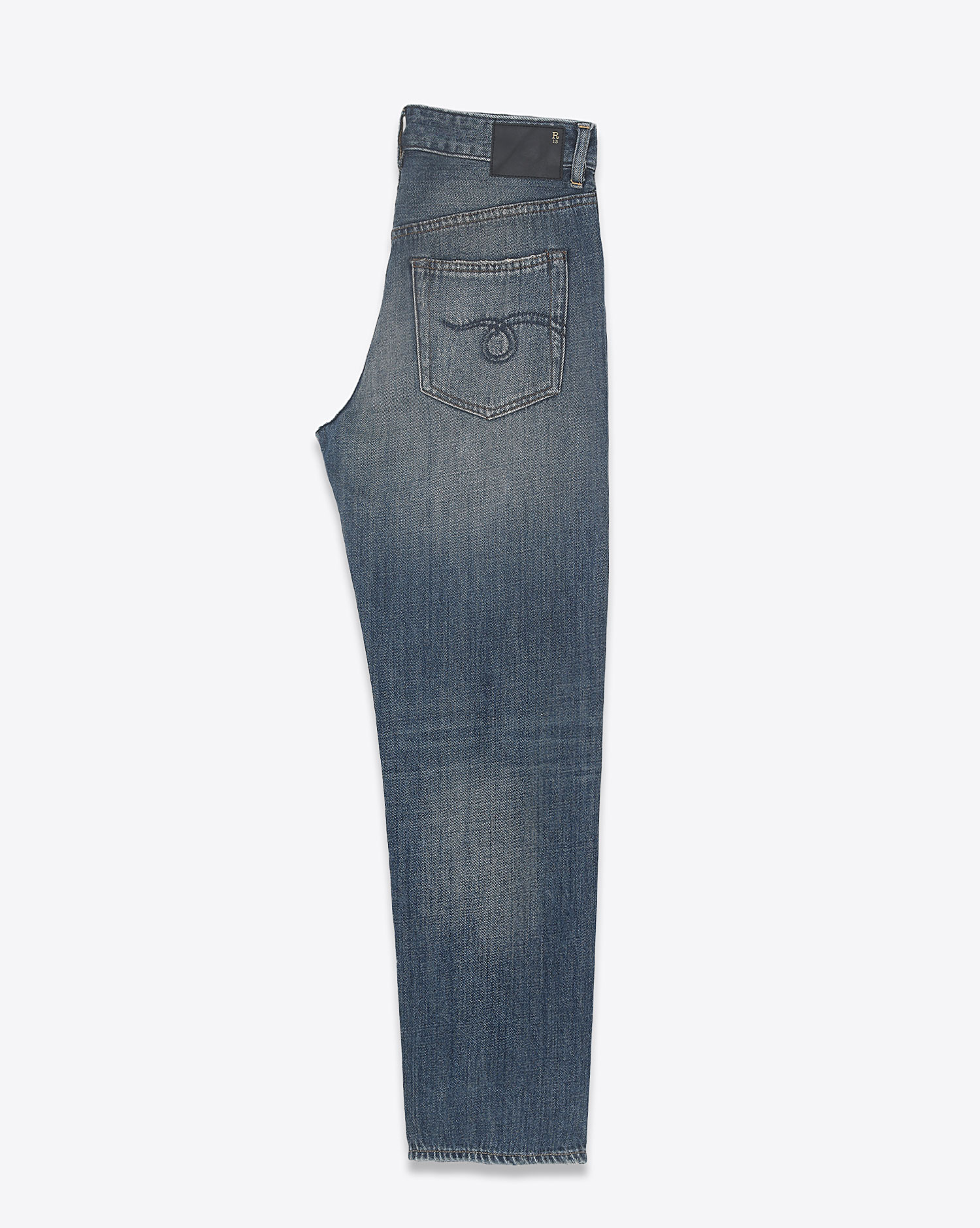 Jeans Boyfriend slim Romeo en toile japonaise délavage bleu ciel Dane Indigo R13 Denim. Profil. 
