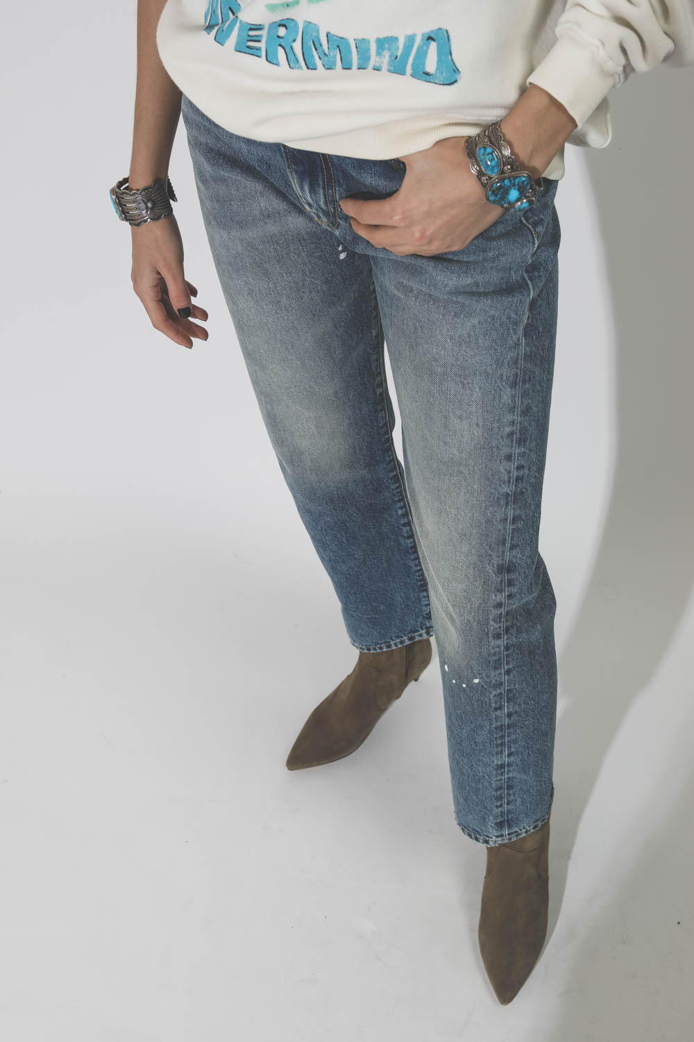 Jeans Courtney Slim Jasper R13 Denim en denim bleu ciel délavé.