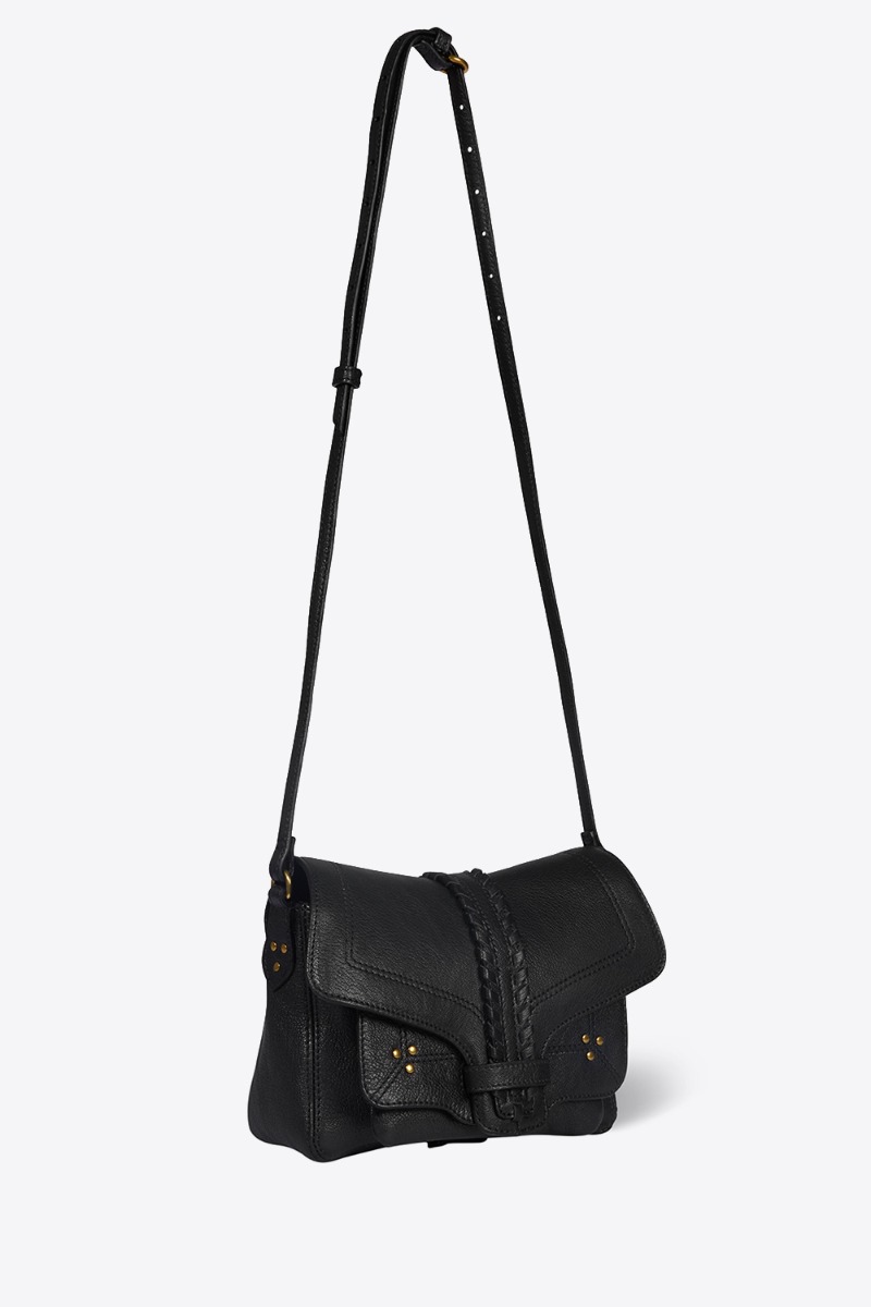 Sac Harry S J&eacute;r&ocirc;me Dreyfuss en cuir noir. Vue de profil bandouli&egrave;re longue.