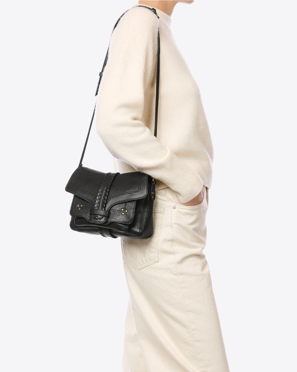 Sac Harry S J&eacute;r&ocirc;me Dreyfuss en cuir noir, port&eacute; &agrave; l'&eacute;paule.