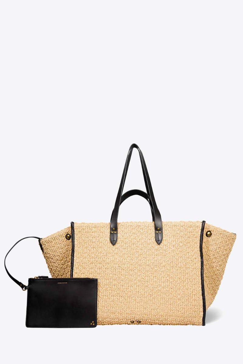 Sac cabas L&eacute;on L J&eacute;r&ocirc;me Dreyfuss en tissage effet raphia naturel, vue de face.