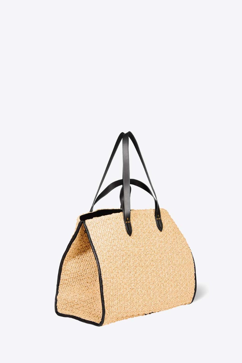 Sac cabas L&eacute;on L J&eacute;r&ocirc;me Dreyfuss en tissage effet raphia naturel, vue de profil.