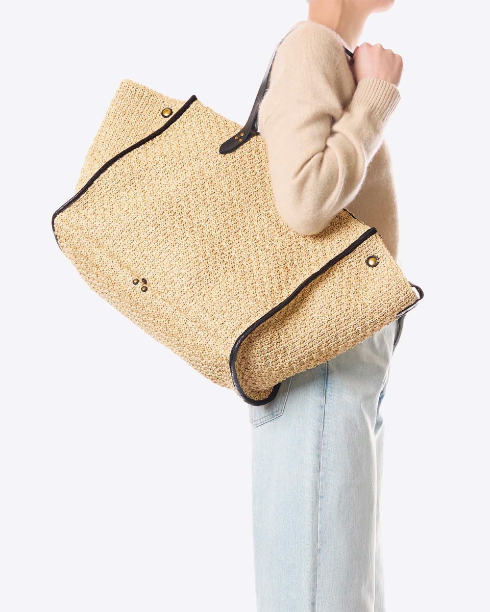 Sac cabas L&eacute;on L J&eacute;r&ocirc;me Dreyfuss en tissage effet raphia naturel, port&eacute; &eacute;paule.