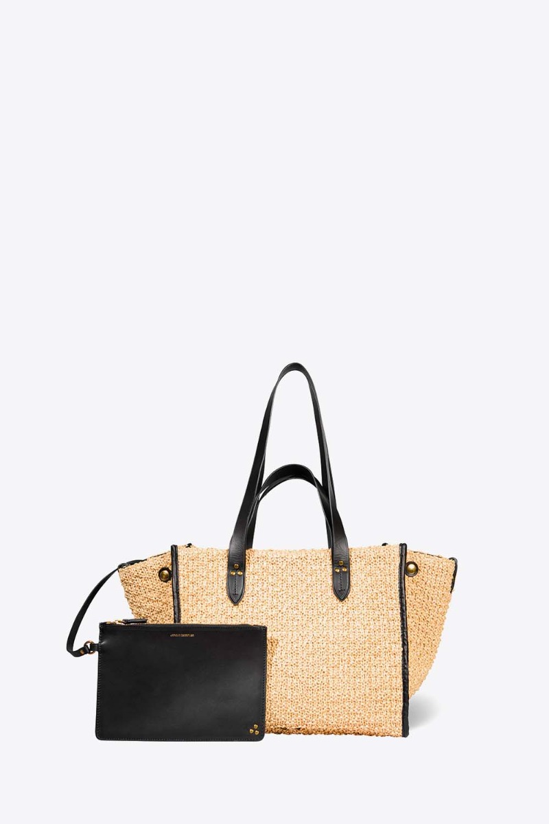 Sac Leon M J&eacute;r&ocirc;me Dreyfuss en raphia naturel, vu de face.