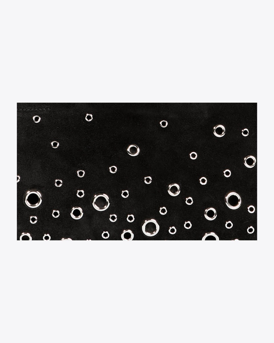 Cuir su&eacute;d&eacute; noir avec des oeillets incrust&eacute;s en m&eacute;tal argent&eacute; J&eacute;r&ocirc;me Dreyfuss.