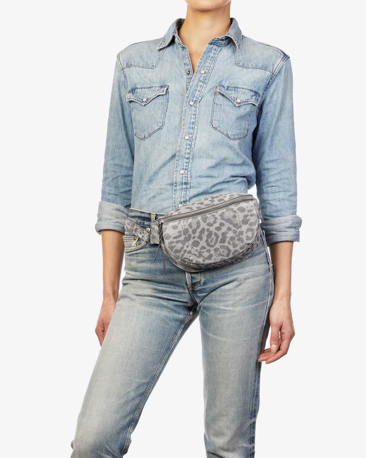  Sac Jérôme Dreyfuss Lino Banane Split Suede Léopard Gris