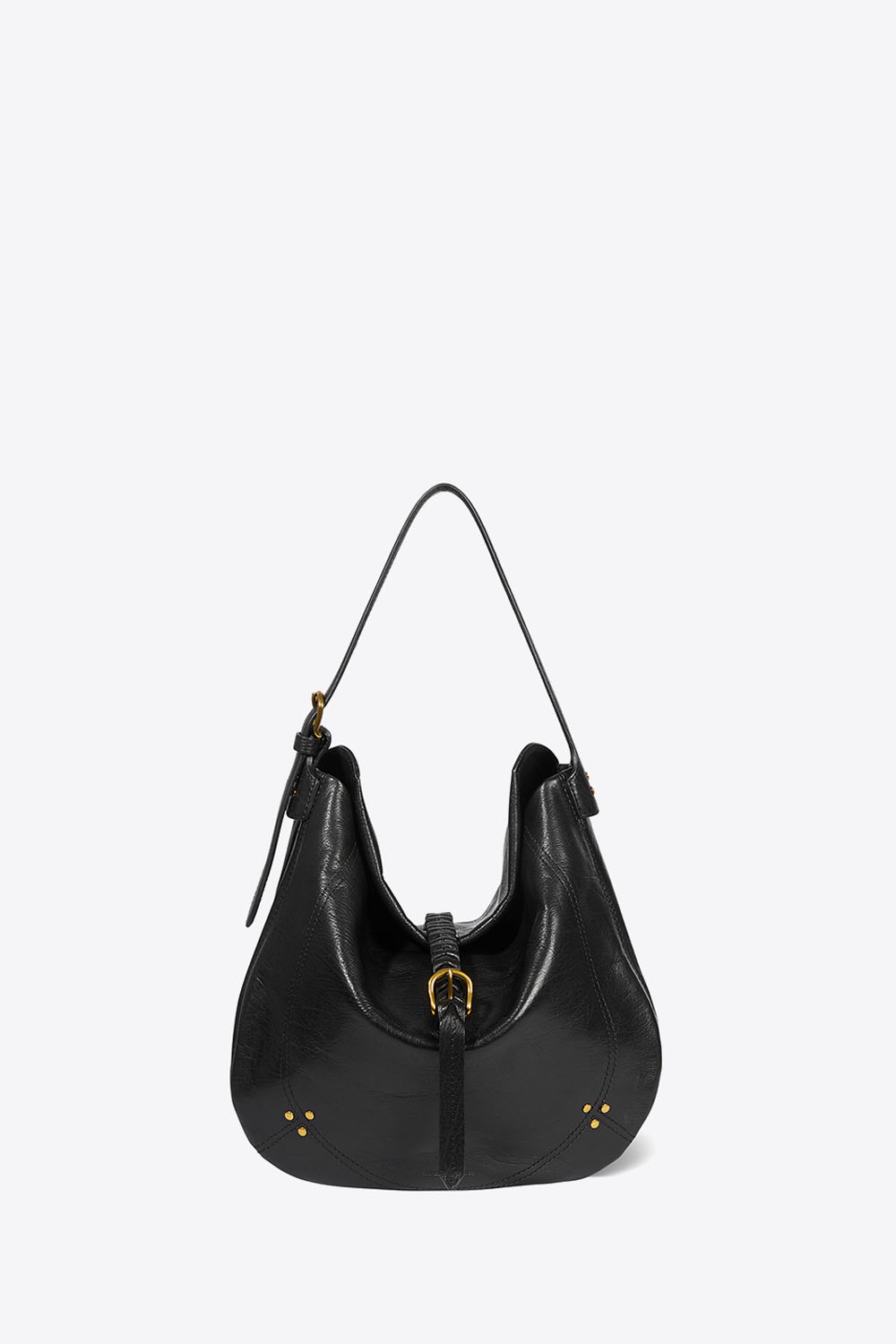 Produit Sac besace en cuir grainé noir Luis Jérôme Dreyfuss. Face. Porté main ou épaule.