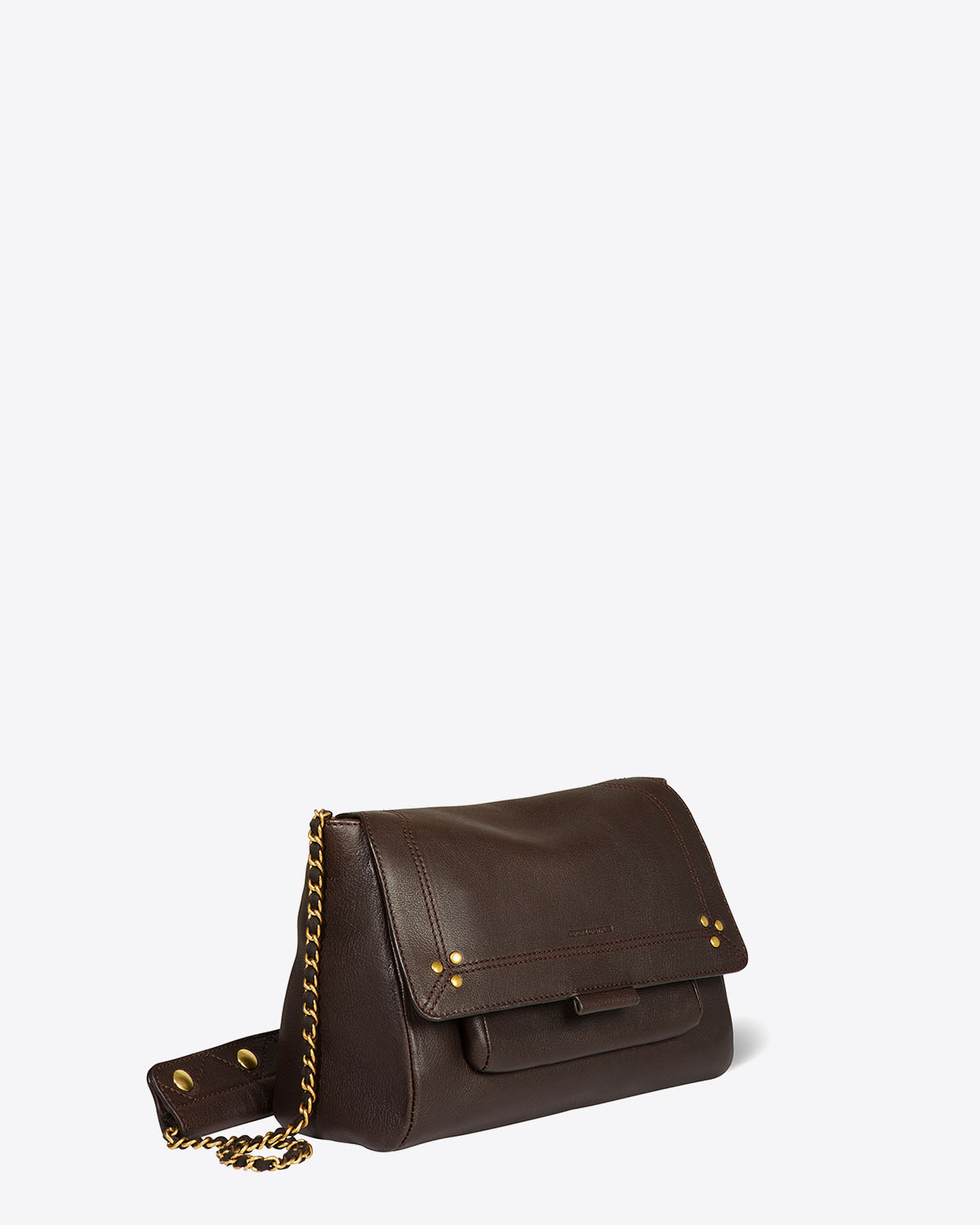 Produit Sac besace en cuir Moka Lulu M Jérôme Dreyfuss. Profil.