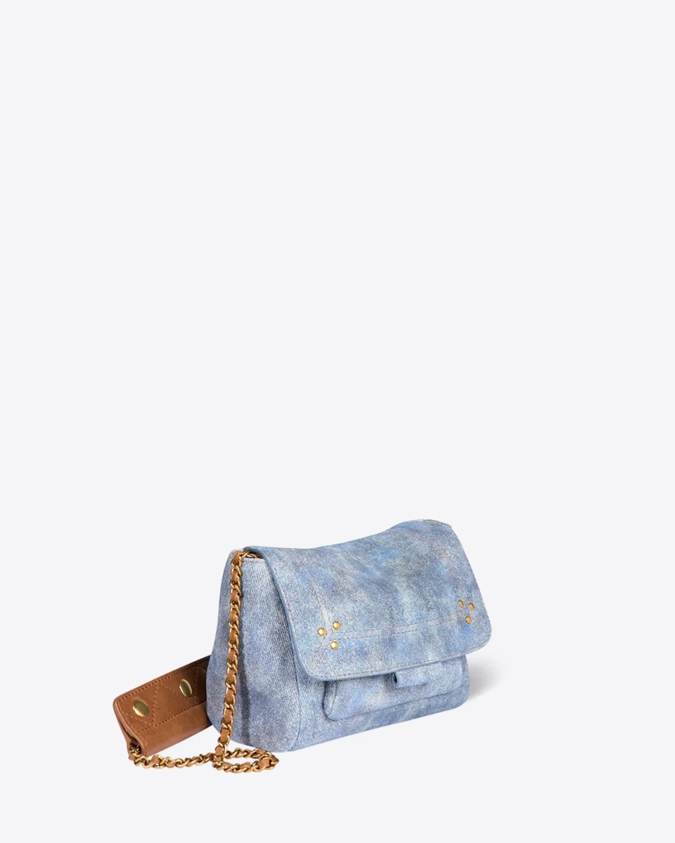 Sac Lulu S J&eacute;r&ocirc;me Dreyfuss en cuir su&eacute;d&eacute; jeans d&eacute;lav&eacute;. Vue de profil.